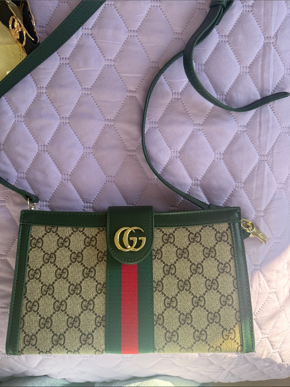 GG Supreme Canvas Crossbody with Green Trim and Red Stripe